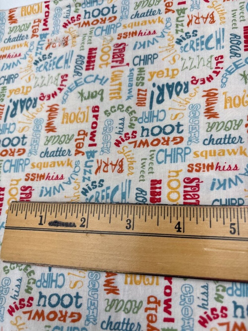 Animal Sounds Word Print Cotton Fabric 10x17" Multicolor Quilting Sewing - Picture 3 of 12